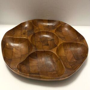 Mid-Century Parquet Teak Divided Snack Tray
